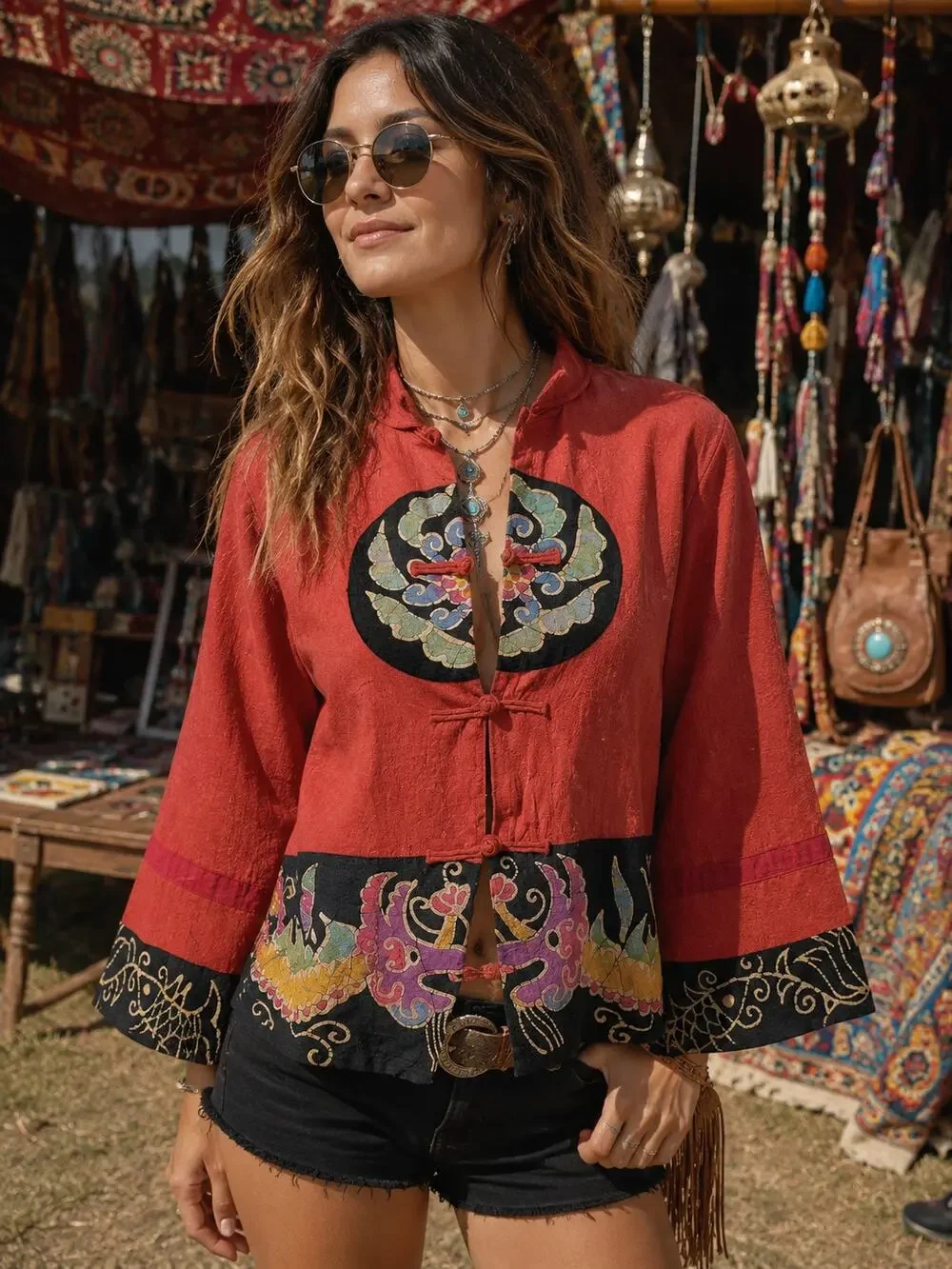 Vintage 90s Ro Me Batik Dragon Phoenix Boho Jacket